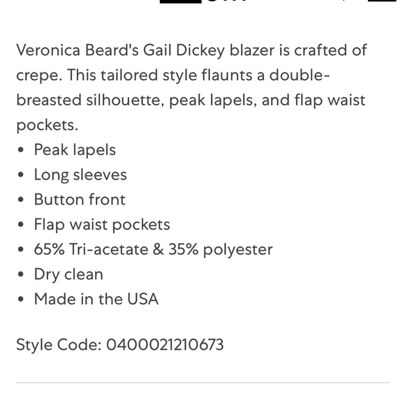 Veronica Beard Gail Dickey Double-Breasted Crepe Jacket Lagoon Blue Sz 8 NWT - Picture 10 of 10